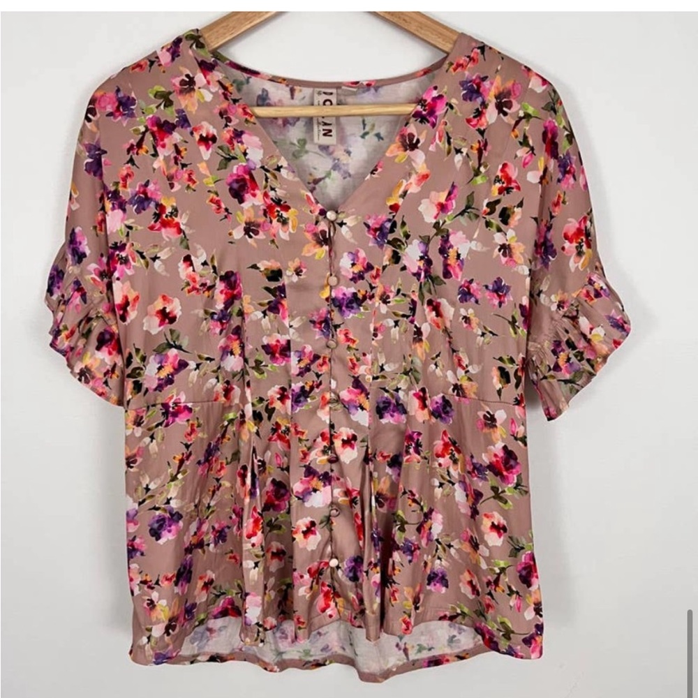 Dolan West Coast Floral Top Blouse Short Sleeve